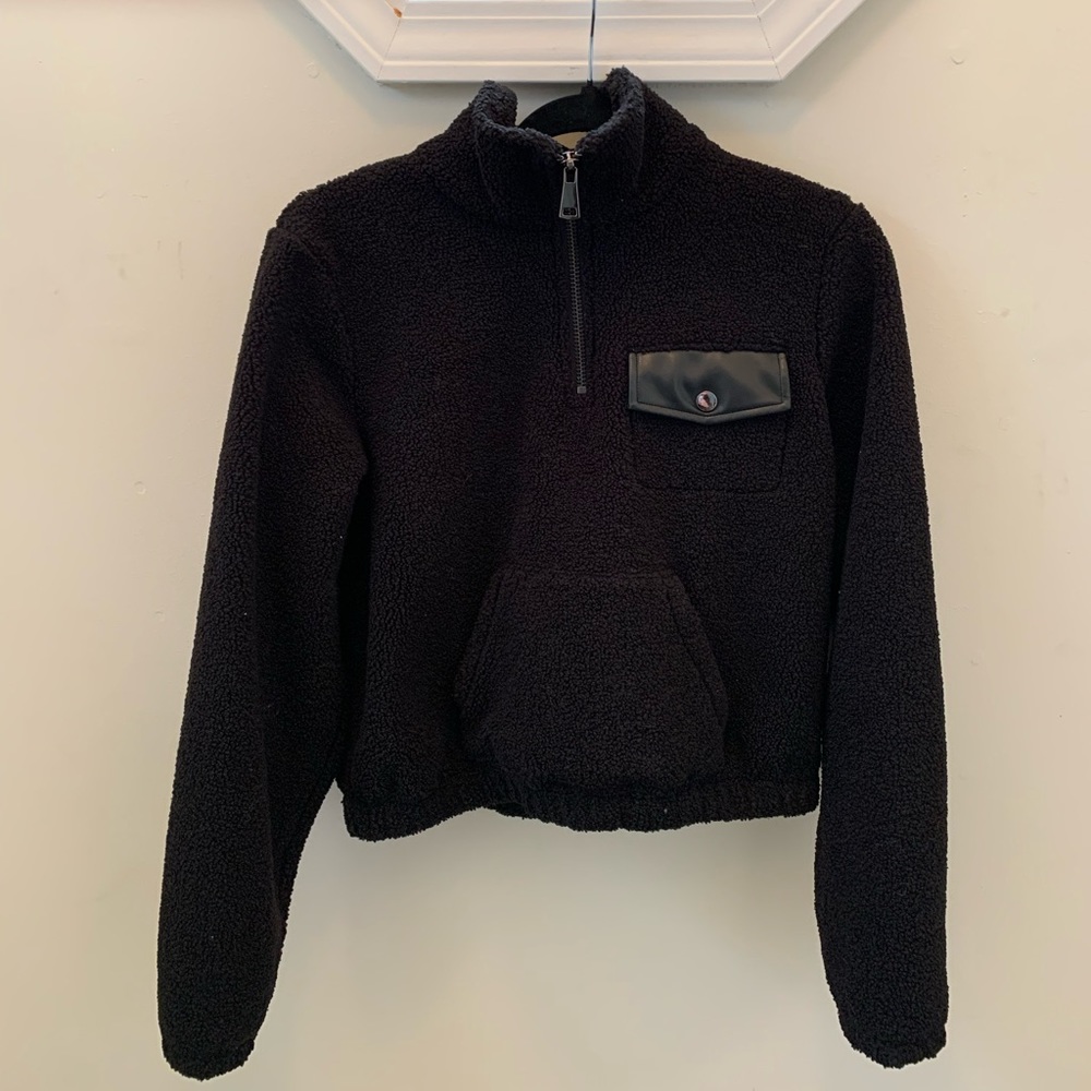 David Lerner Half Zip Black Faux Fur Pullover